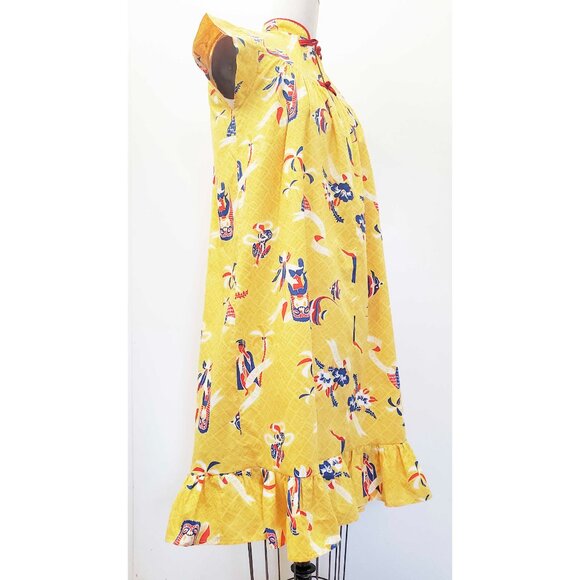Vintage 50s / 60s Womens Hawaiian Dress Tiki  Gods Underwater Scene Yellow S/XS - Picture 12 of 15